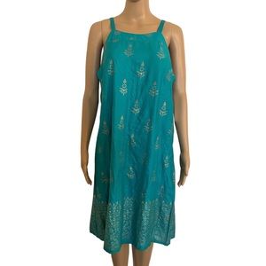 NWT Green Turquoise & Gold Metallic Bohoindie Sleeveless Dress, Size L